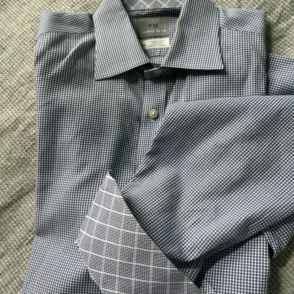 Thomas Dean Blue and White Checkered Men's Shirt
